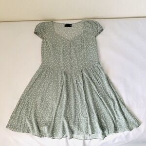 ASOS Design Dress Women 12 Sage Green Ditsy Floral Mini Peasant Cottagecore Boho